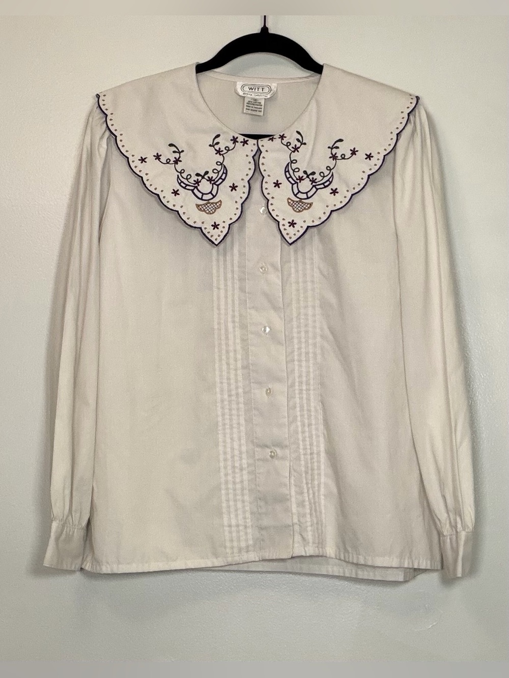 Vintage White Blouse with Embroidered Peter Pan Collar